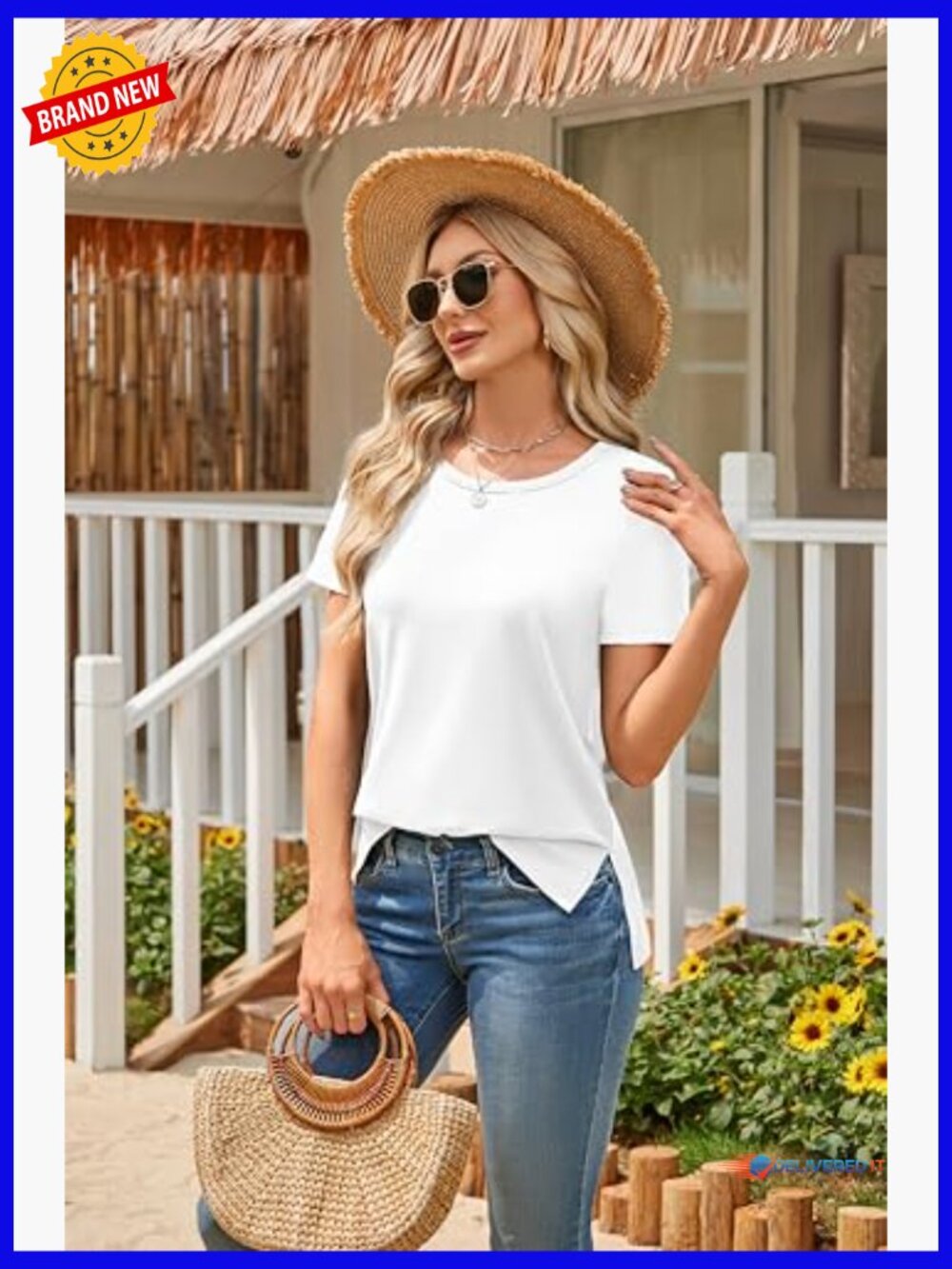 Summer Casual Short Sleeve T-Shirt with Side Split, Loose Fit - Picture 5 of 7